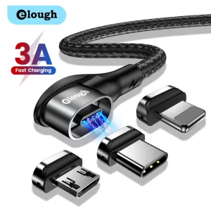 Elough 90 Degree Magnetic Cable Micro USB Type C Charging Cable For iphone Samsung 3A Fast Magnet Charger Data Cable USB C Cord